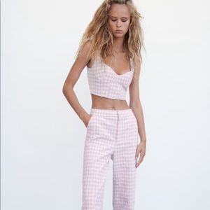 BNWT ZARA MAGENTA GINGHAM PANT. Size XS, high waisted